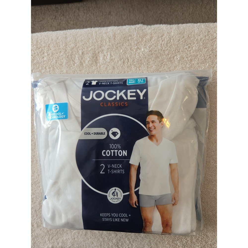 Jockey XXL 46-48 Tall 2 Pack Cotton T-Shirts V-Neck Stay Cool White  , Durable